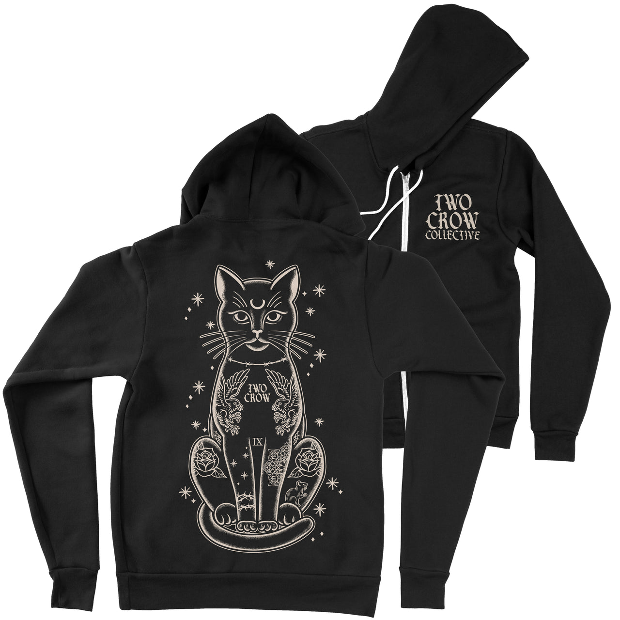 Tattoo Cat Zip-Up Hoodie