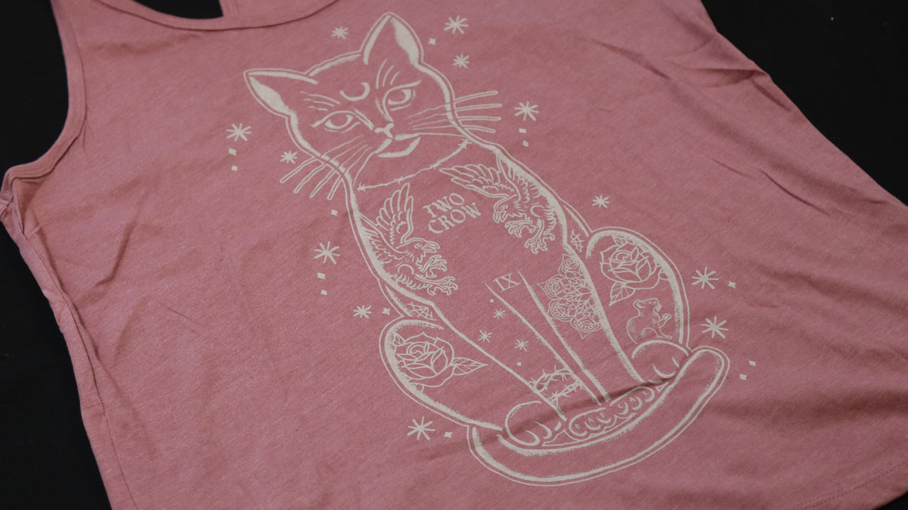 Tattoo Cat Mauve Racerback Tank - XL, 2XL