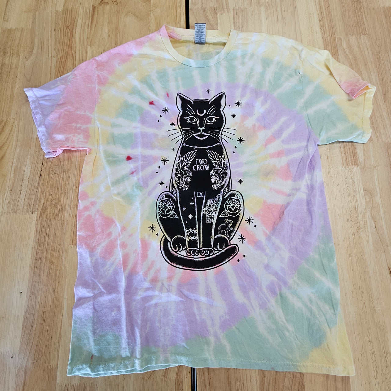TATTOO CAT PASTEL TIE-DYE TEE - L