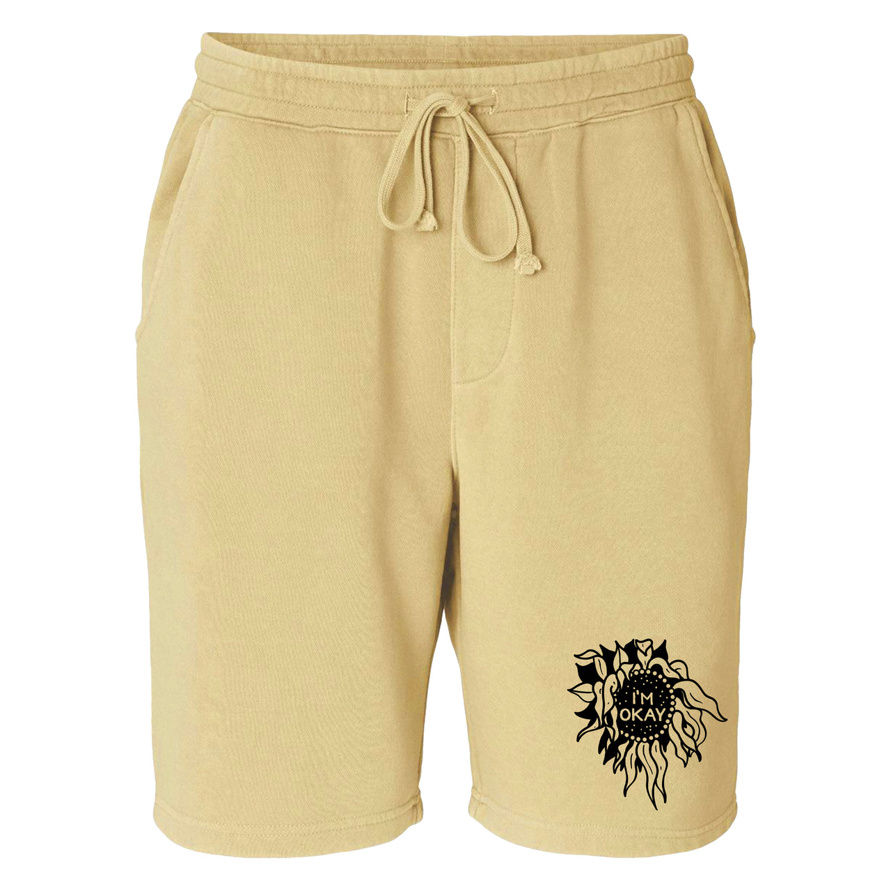 I'm Okay Sunflower Sweat Shorts - Yellow