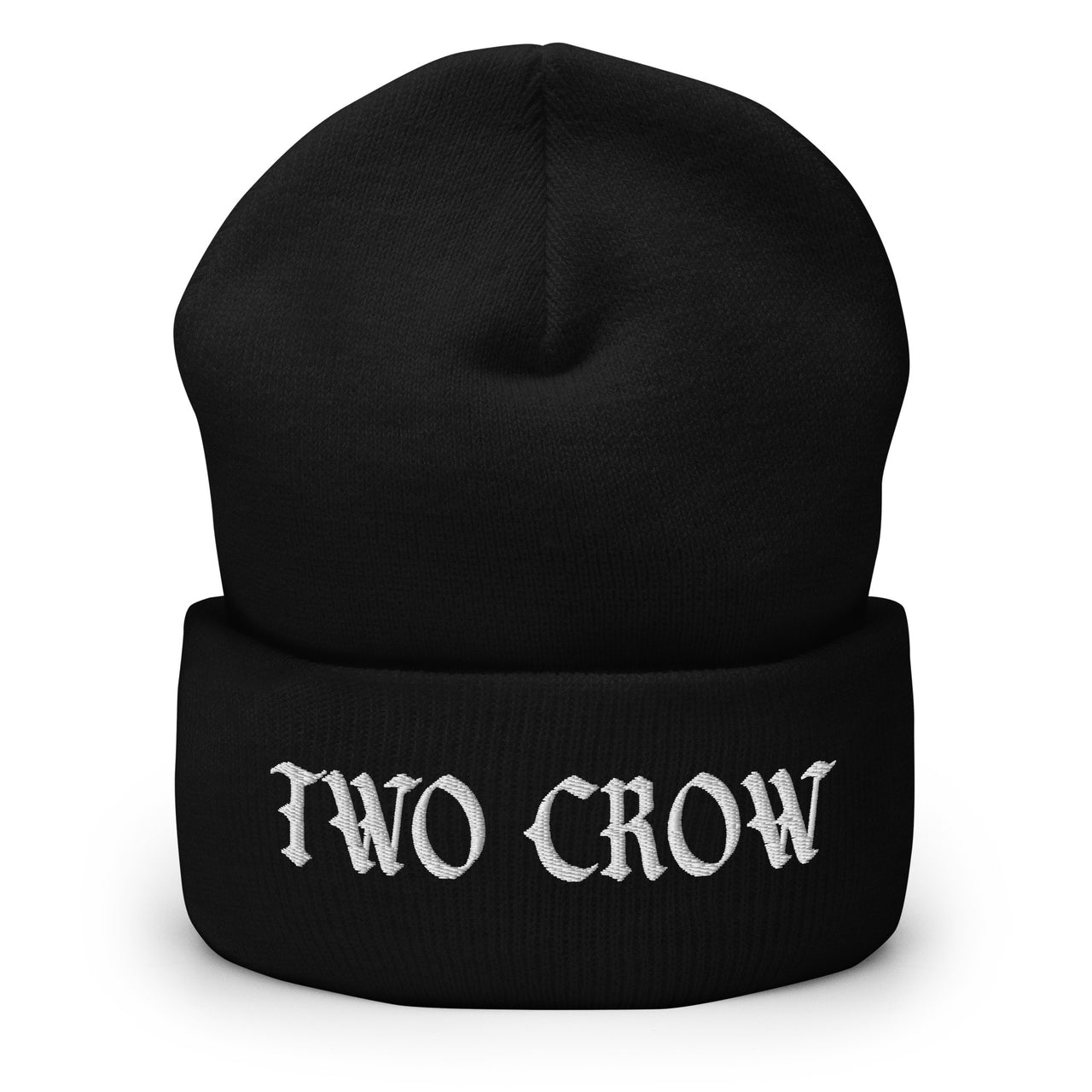 Two Crow Cuffed Beanie - White Embroidered