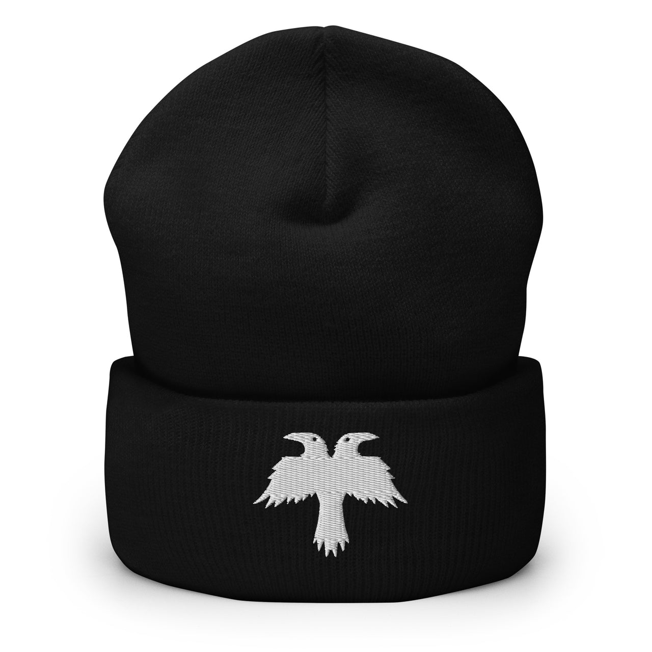 Two Crow Logo Cuffed Beanie - White Embroidered