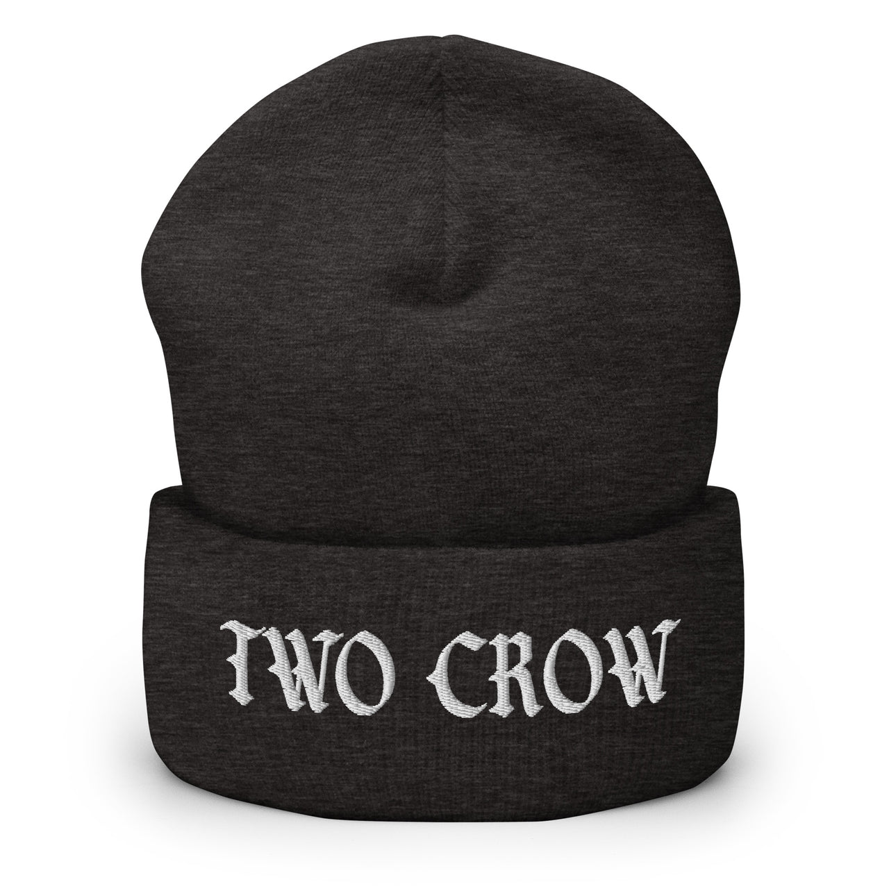 Two Crow Cuffed Beanie - White Embroidered